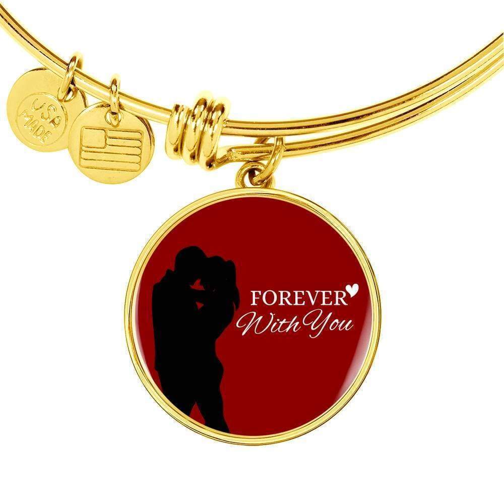 Forever With You Couple Personalized Engraved Gold Circle Bangle Bracelet Cus
